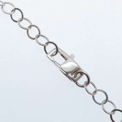 925 Sterling Silver Vintage Enamel Double Sided Pendant Rolo Chain Necklace 18"