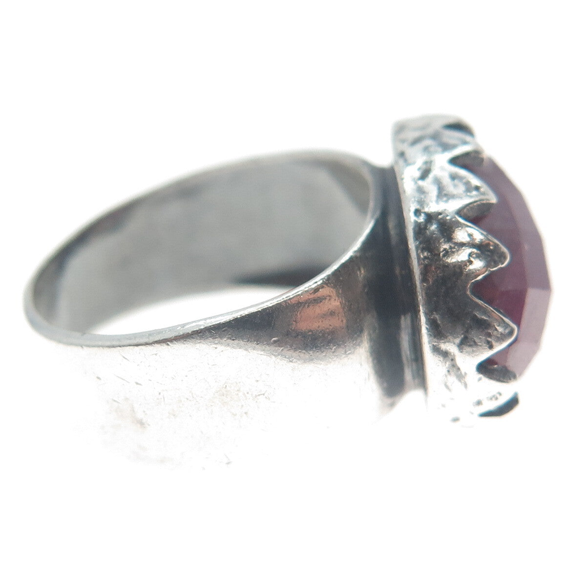 ART'S ELEGANCE 925 Sterling Silver Vintage Ruby Gem Crown Oxidized Ring Size 6.5