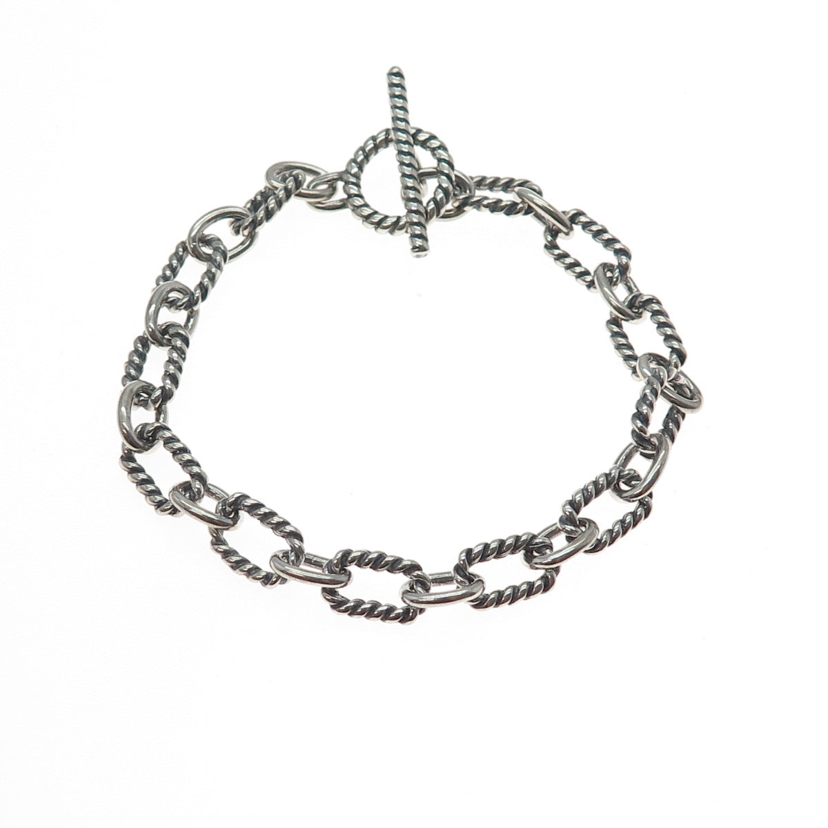 925 Sterling Silver Vintage Cable Link Oxidized Bracelet 7.25"