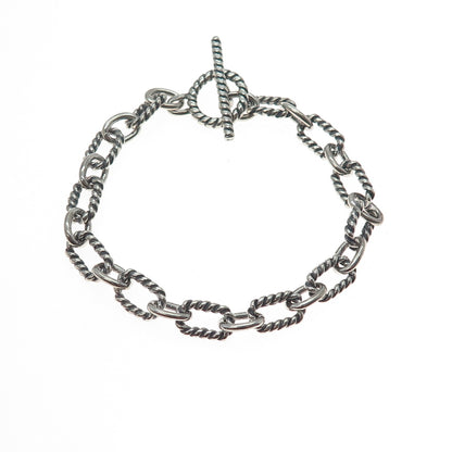 925 Sterling Silver Vintage Cable Link Oxidized Bracelet 7.25"
