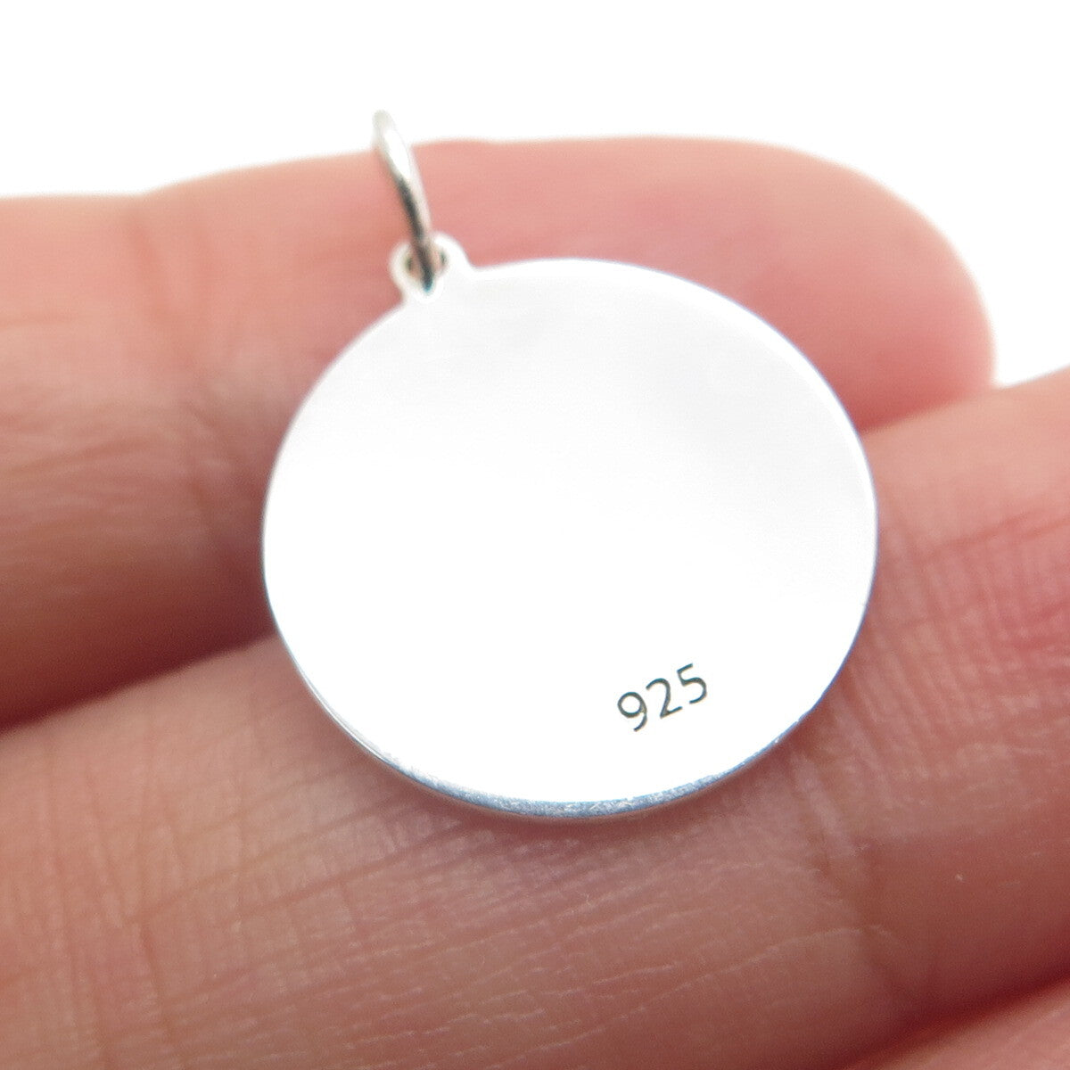 925 Sterling Silver Red Enamel Family Heart Round Tag Minimalist Charm Pendant