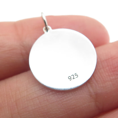 925 Sterling Silver Red Enamel Family Heart Round Tag Minimalist Charm Pendant