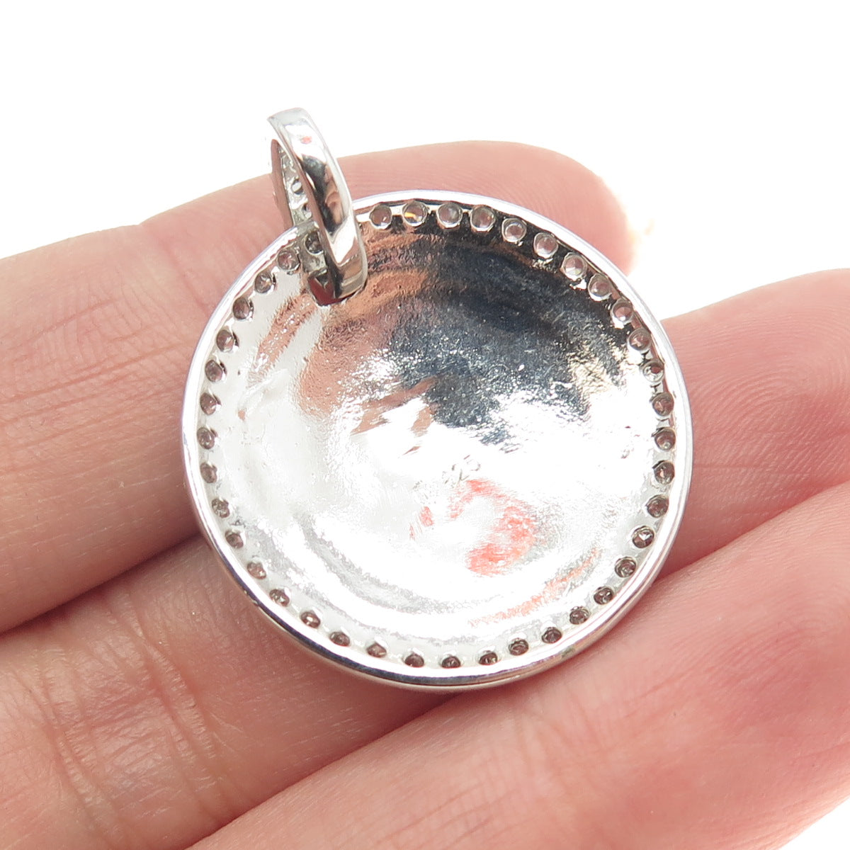 925 Sterling Silver Round-Cut C Z Hammered Circle of Life Pendant