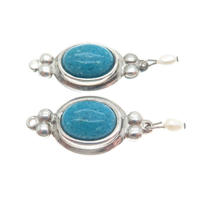 COLEMAN CO. 925 Sterling Silver Vintage Turquoise Gem & Pearl Jacket Earrings