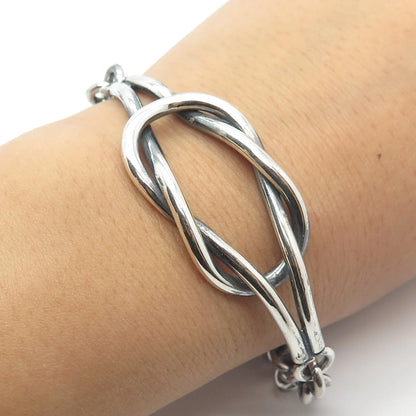925 Sterling Silver Vintage Knot Rolo Link Bracelet 6.25"