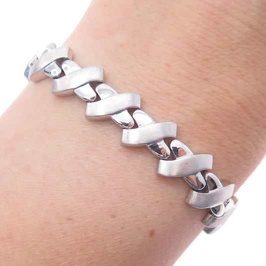 925 Sterling Silver X Shape Link Bracelet 6.5"