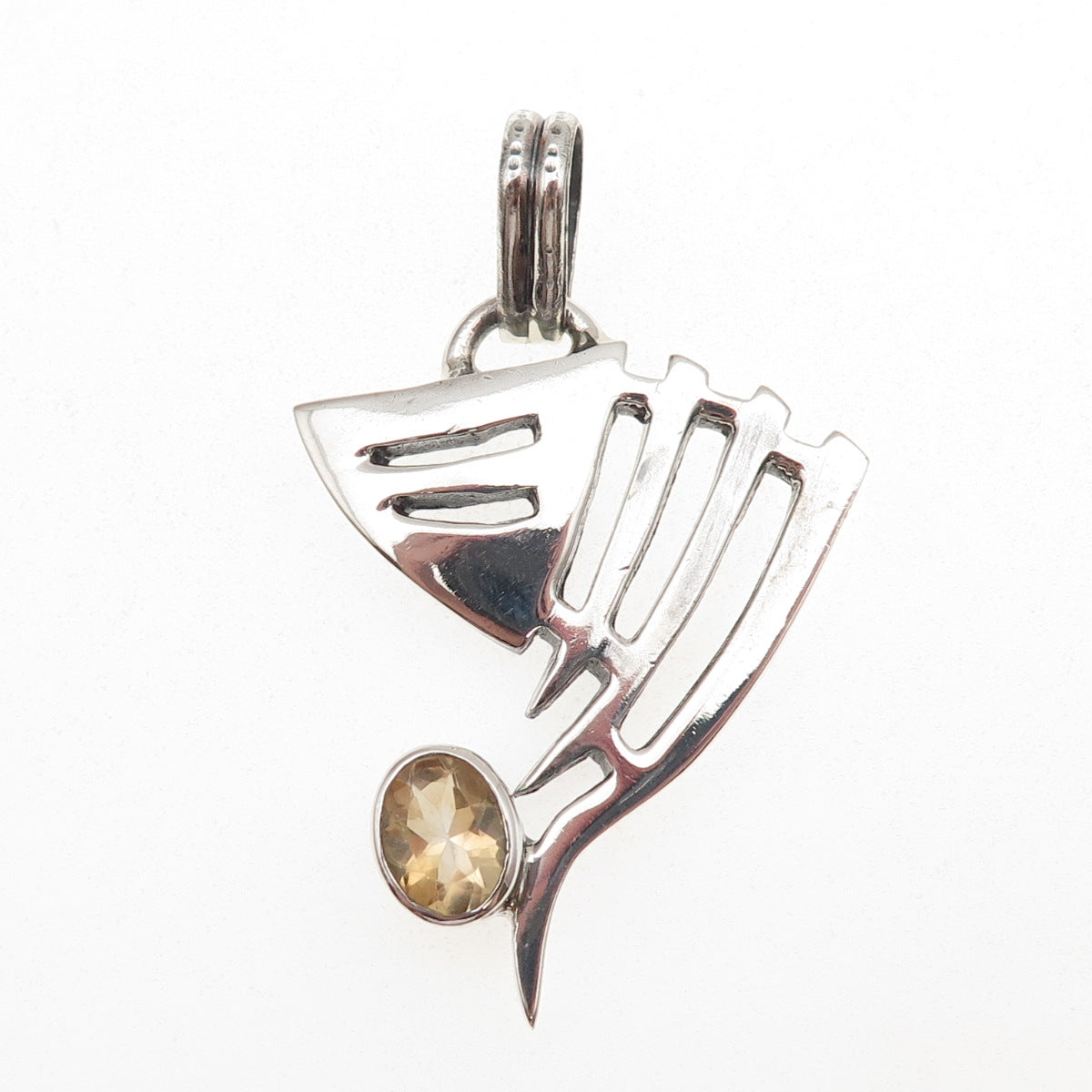 925 Sterling Silver Vintage Real Citrine Modernist Oxidized Pendant