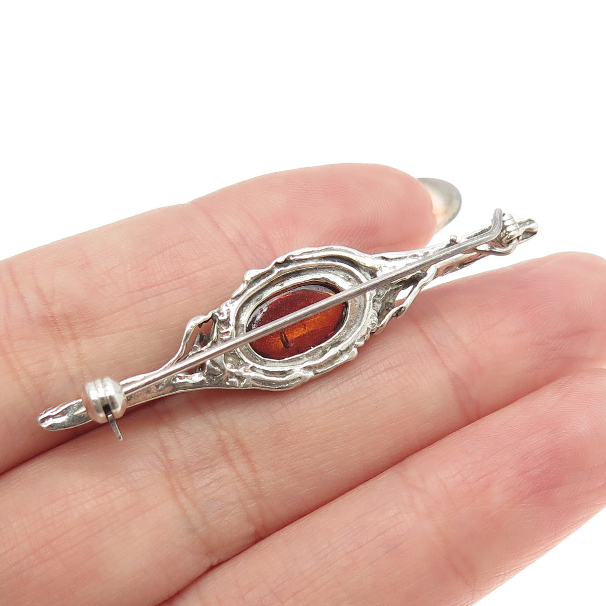 925 Sterling Silver Vintage Real Amethyst Gemstone Pin Brooch