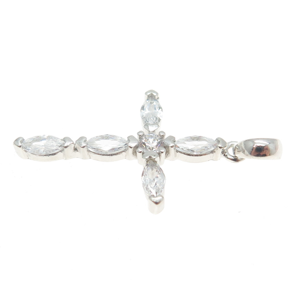 925 Sterling Silver Marquise & Round-Cut C Z Cross Pendant