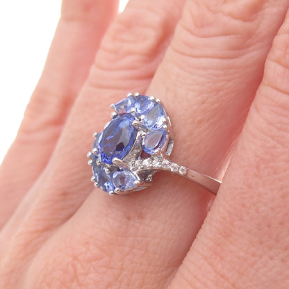 925 Sterling Silver Real Tanzanite & White Topaz Ring Size 8.25