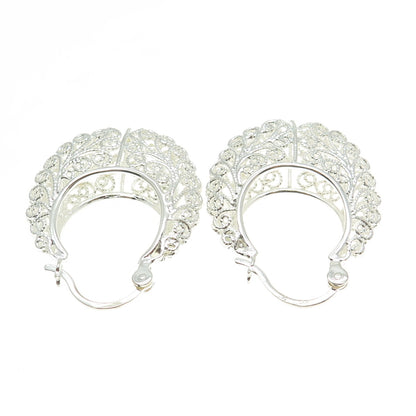 925 Sterling Silver Vintage Ornate Filigree Hoop Earrings