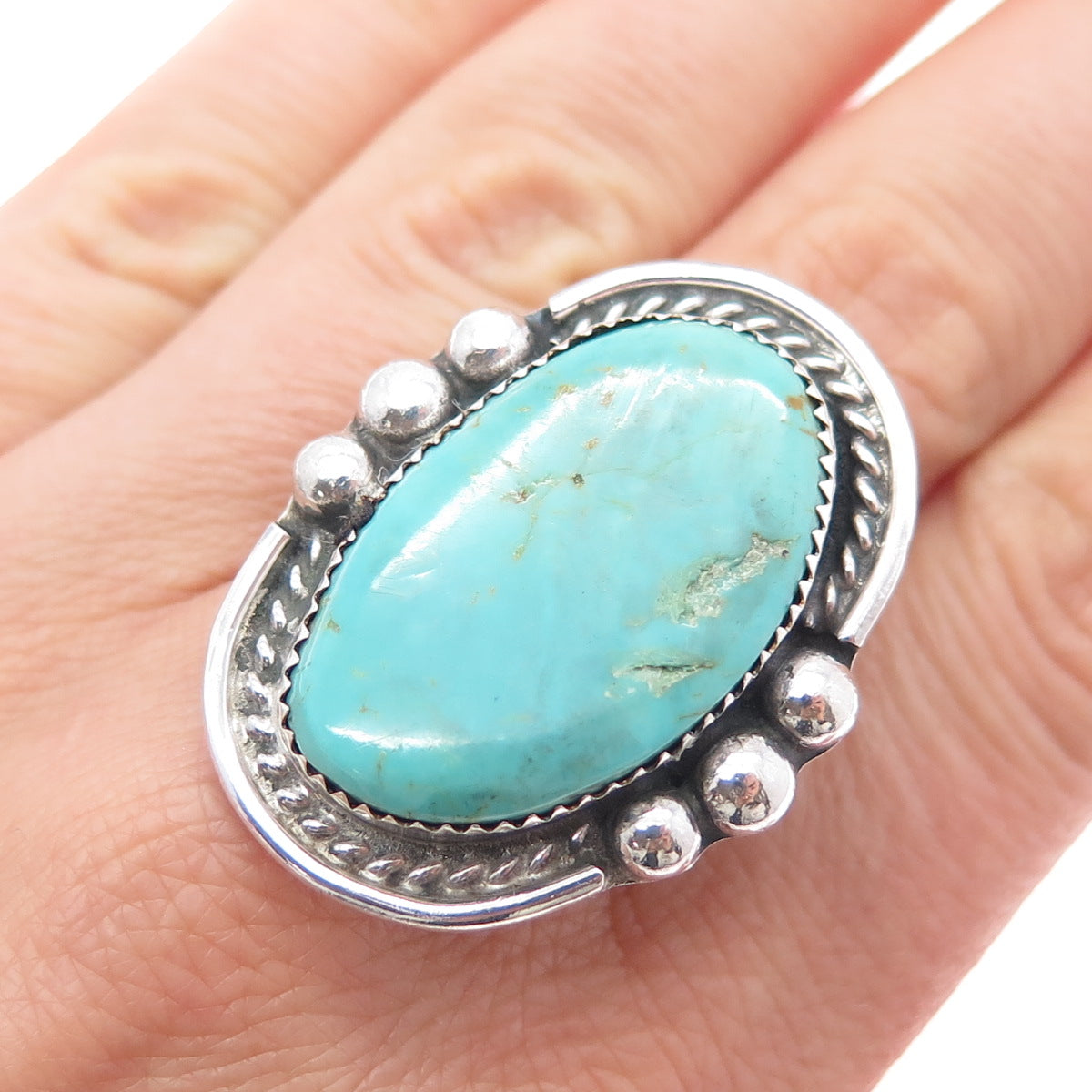 Erwin Tobler Navajo Old Pawn 925 Sterling Silver Vintage Turquoise Ring Size 11