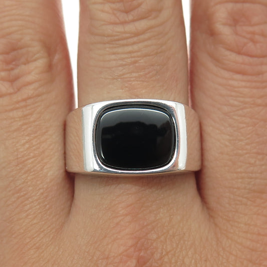 CHATEAU D'ARGENT 925 Sterling Silver Vintage Real Black Onyx Gem Ring Size 10.75