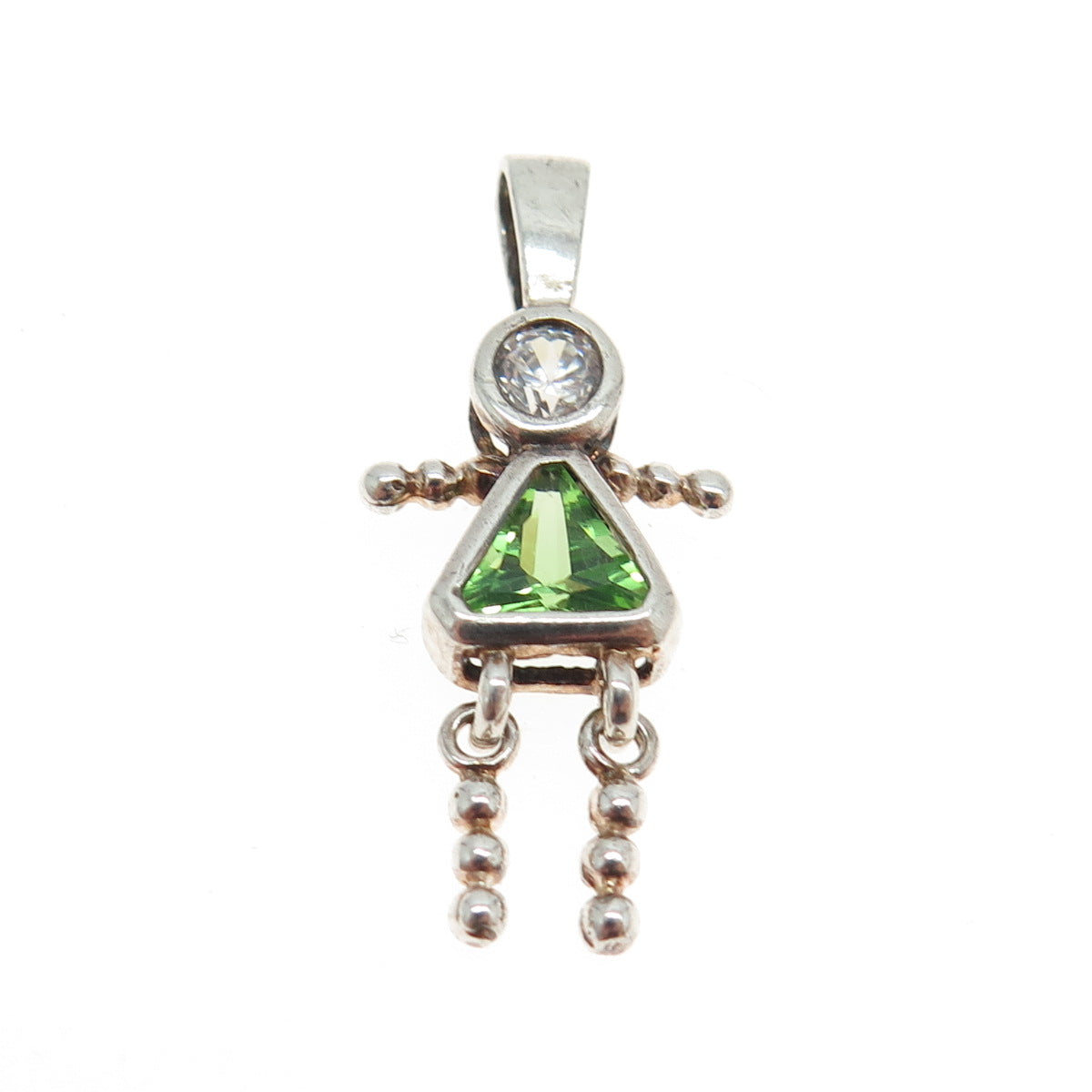 925 Sterling Silver Vintage White & Green C Z August Birthstone Girl Pendant