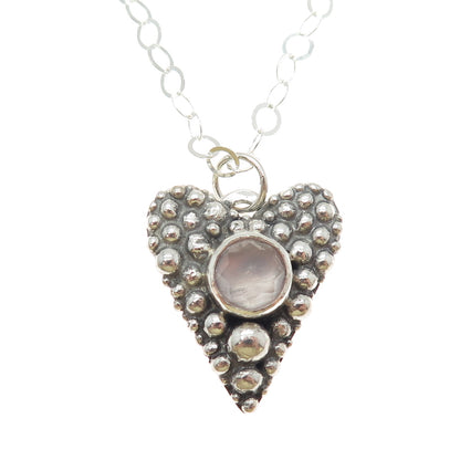 KATHERINE LINCOLN 925 Sterling Vintage Moonstone Modernist Heart Necklace 16"