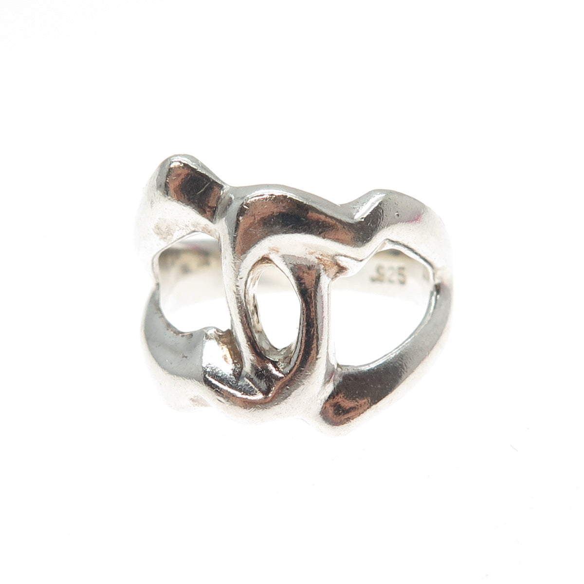 925 Sterling Silver Vintage Modernist Interlocked Ring Size 8.25