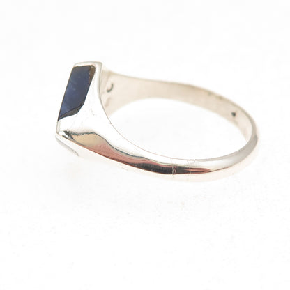 925 Sterling Silver Vintage Mexico Real Turquoise Sodalite Modernist Ring Size 6