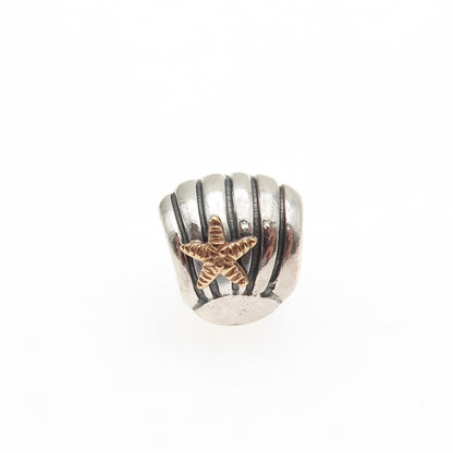 PANDORA 925 Sterling Silver & Gold Seashell Starfish Slide Bead Charm