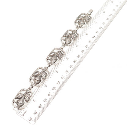 Danecraft Sterling Silver Antique Art Deco Pinecone Panel Link Bracelet 7.25"