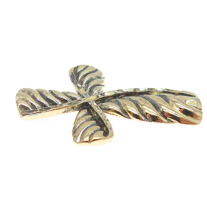 925 Sterling Silver Gold Plated Vintage Cross Ribbed Slide Pendant