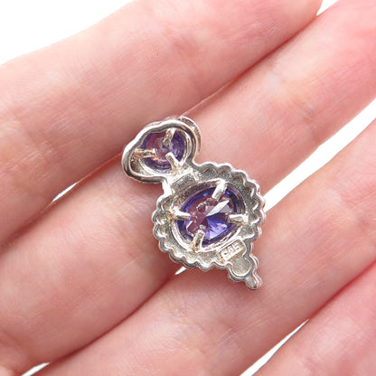 925 Sterling Silver Vintage Real Amethyst Minimalist Slide Charm Pendant