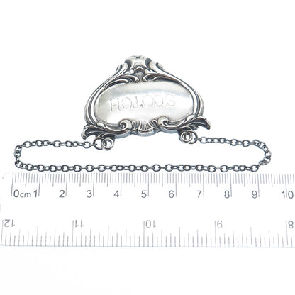 925 Sterling Silver Antique Art Deco Scotch Repousse Bottle Tag