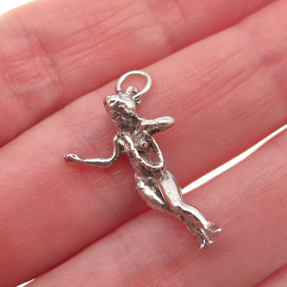 925 Sterling Silver Vintage Hula Dancer Oxidized 3D Mini Charm Pendant