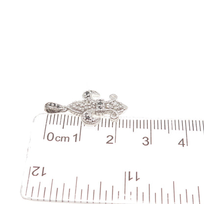 925 Sterling Silver Real Round-Cut Black & White Diamond Fleur de Lis Pendant