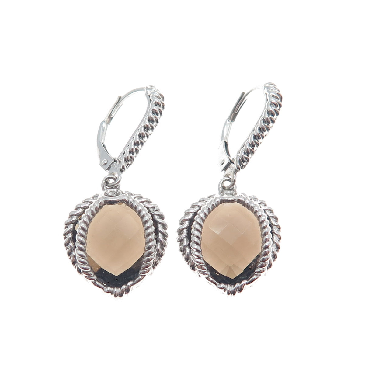 ATELIER 925 Sterling Silver Real Smoky Quartz Heart Dangle Earrings