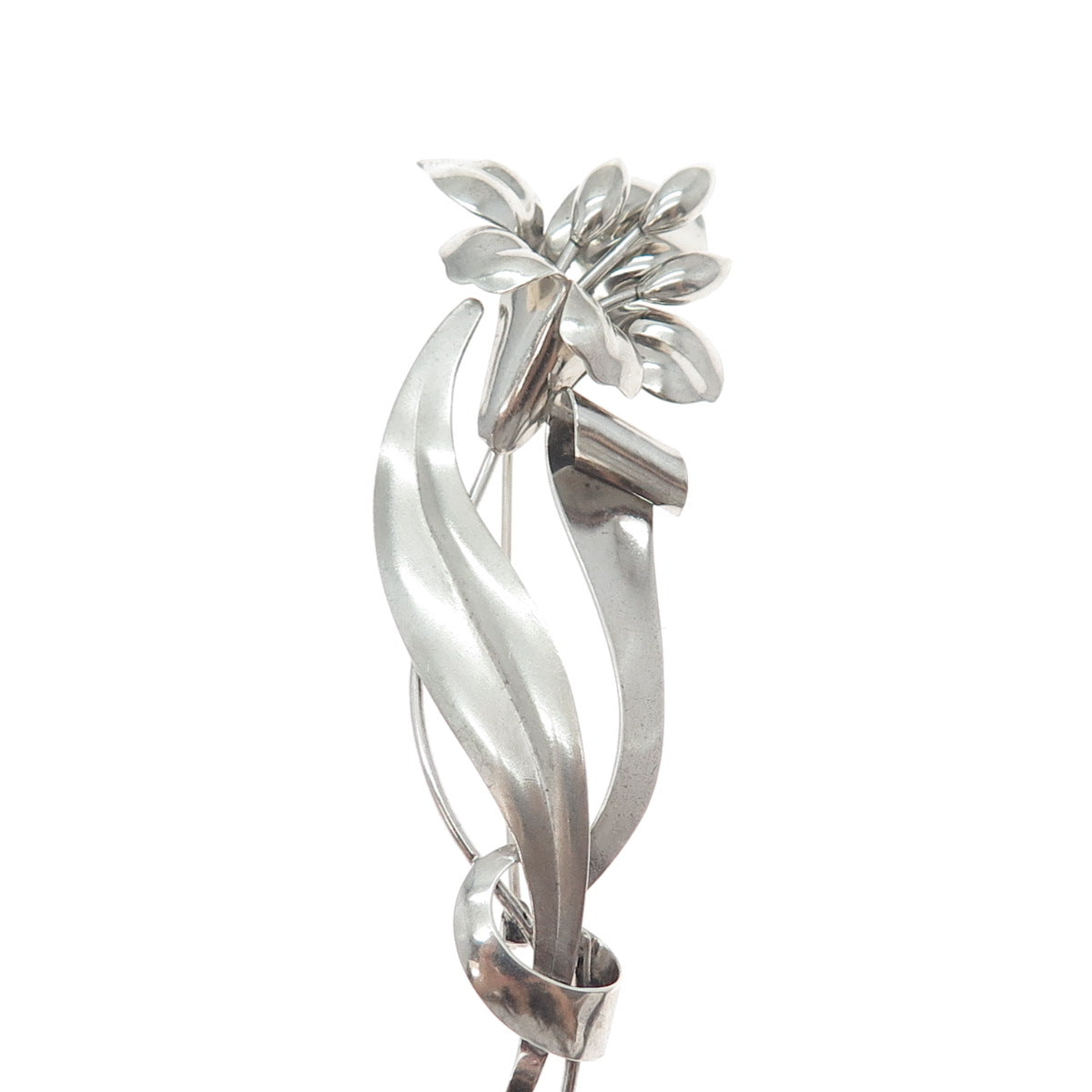CARL ART 925 Sterling Silver Antique Art Deco Lily Flower Pin Brooch
