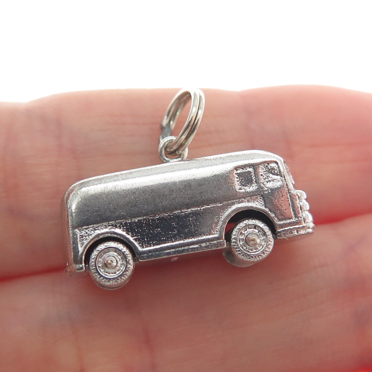 925 Sterling Silver Vintage Retro Volkswagen Bus Minimalist 3D Charm Pendant