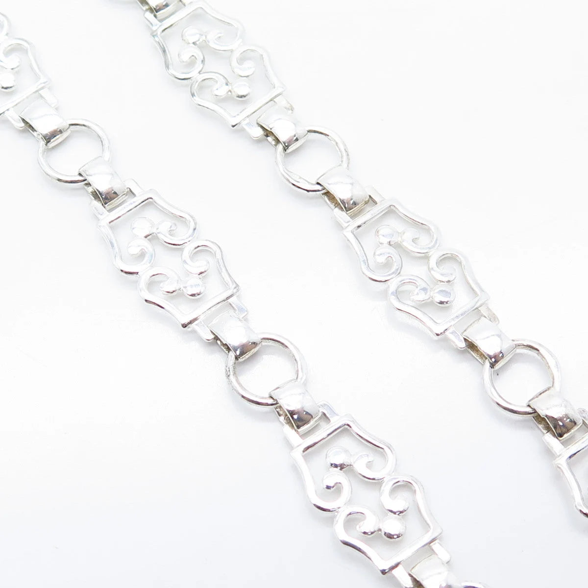 925 Sterling Silver Vintage Ornate Fancy Bar Link Chain Necklace 14"