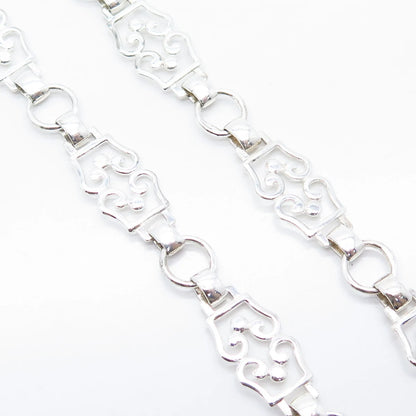 925 Sterling Silver Vintage Ornate Fancy Bar Link Chain Necklace 14"