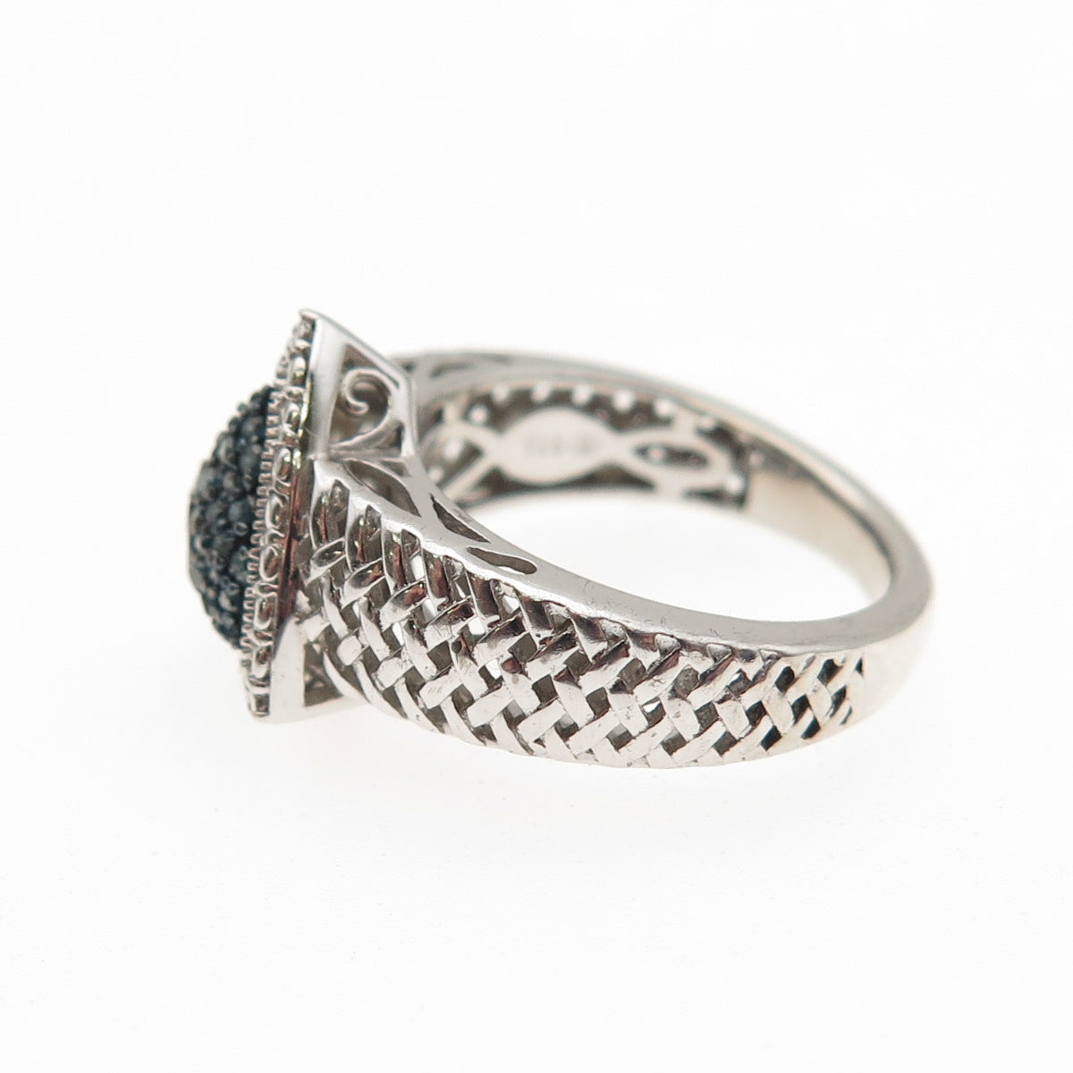 925 Sterling Silver Real Round-Cut Blue Diamond Triangle Ring Size 5