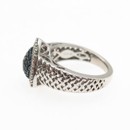 925 Sterling Silver Real Round-Cut Blue Diamond Triangle Ring Size 5