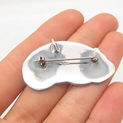 925 Sterling Silver Vintage Mexico Cat Pin Brooch / Pendant