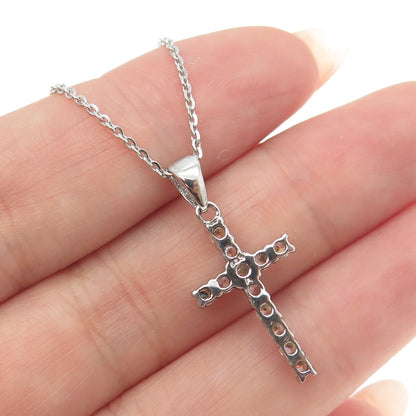 925 Sterling Silver Italy C Z Cross Pendant Cable Chain Necklace 16"