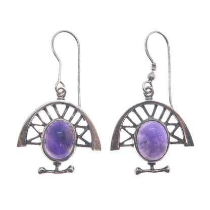 NIALL BRUTON Sterling Vintage Dublin 1999 Amethyst Modernist Oxidized Earrings