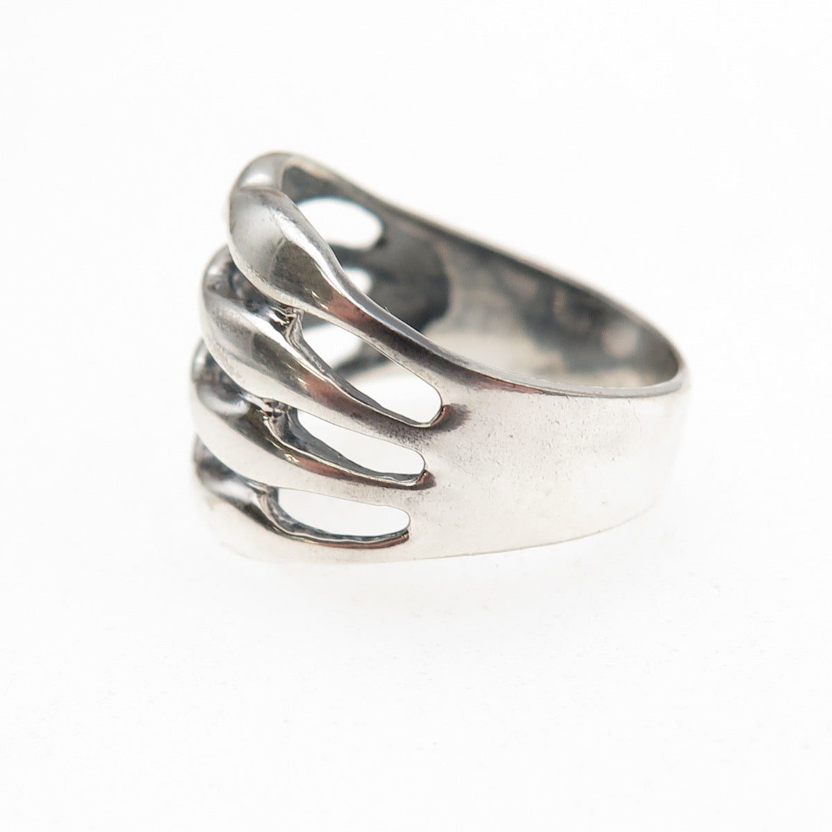 925 Sterling Silver Vintage Modernist 4-Row Oxidized Ring Size 6