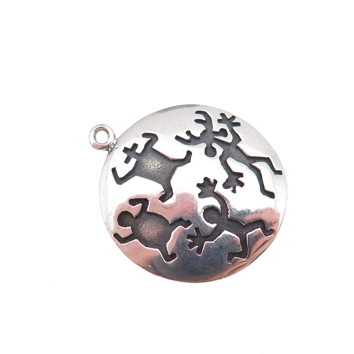 Phyllis Woods 925 Sterling Silver Vintage Ethnic Dancers Oxidized Charm Pendant