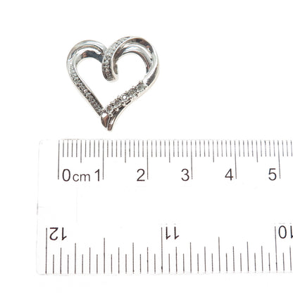 925 Sterling Silver Real Round-Cut Diamond Heart Slide Charm Pendant