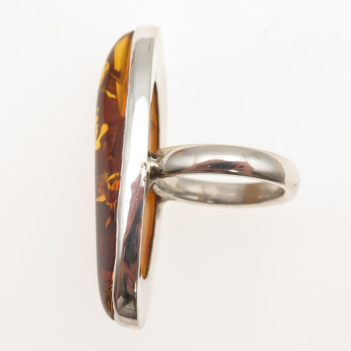 925 Sterling Silver Vintage Real Amber Modernist Statement Ring Size 7.25