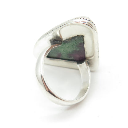 925 Sterling Silver Vintage Real Zoisite Ruby Modernist Ring Size 7.75