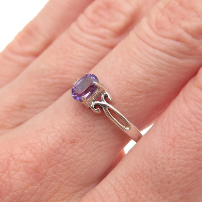 925 Sterling Silver Vintage Real Oval-Cut Amethyst Oxidized Ring Size 8