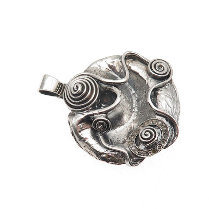 925 Sterling Vintage Portugal Pearl Modernist Spiral Pendant (missing 11 pearls)
