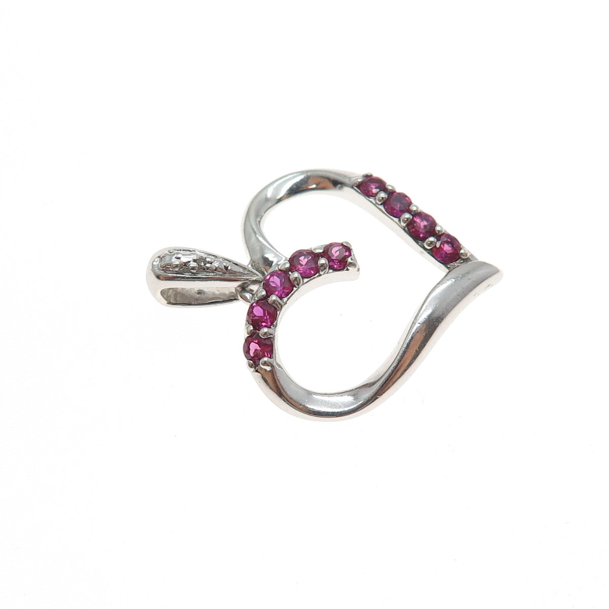 925 Sterling Real Diamond Accent & Lab-Created Pink Sapphire Heart Charm Pendant