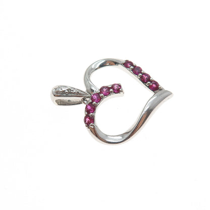 925 Sterling Real Diamond Accent & Lab-Created Pink Sapphire Heart Charm Pendant