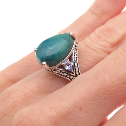 Chuck Clemency Sterling Silver Real Diamond Turquoise & Tanzanite Ring Size 5.75