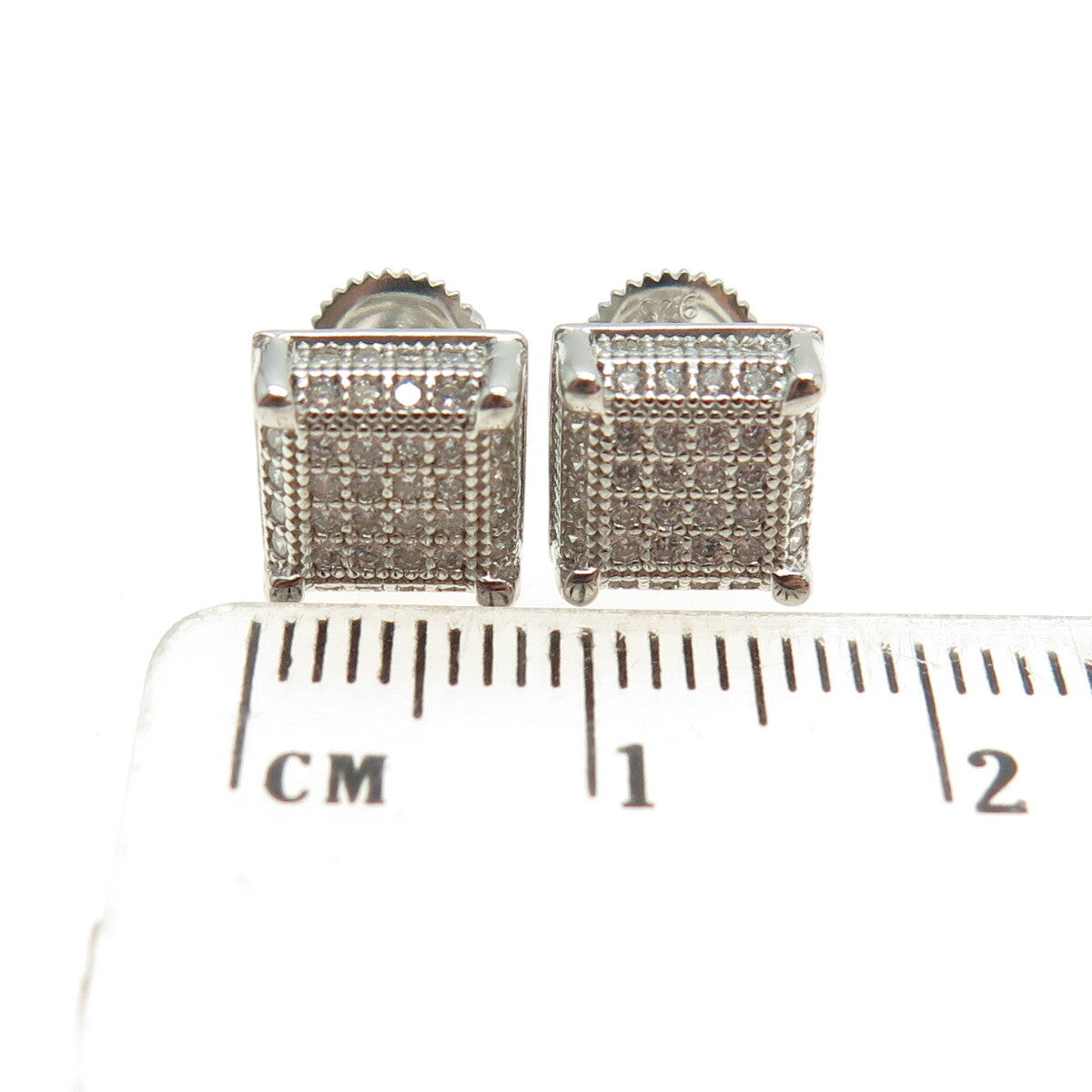 925 Sterling Silver Round-Cut C Z Sparkle Square Stud Earrings
