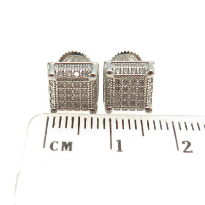 925 Sterling Silver Round-Cut C Z Sparkle Square Stud Earrings